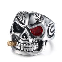 Rustfrit stål Rhinestone fingre Ringe, 316 Stainless Steel, Skull, forskellig størrelse for valg & for mennesket & med rhinestone, flere farver til valg, Solgt af PC