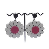 Boucle d'oreille bijoux acrylique, avec alliage de zinc, fleur, pour femme, plus de couleurs à choisir, 60mm, Vendu par paire