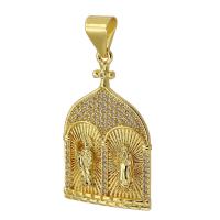 Messing hanger met micro-paved kubieke zirconia's, gold plated, mode sieraden & DIY & micro pave zirconia, gouden, 23x37x3mm, Gat:Ca 4.5mm, Verkocht door PC