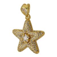 Cubic Zirconia Micro Pave bronze Pingente, cobre, Estrela, cromado de cor dourada, joias de moda & DIY & micro pavimento em zircônia cúbica, dourado, 44mm, Buraco:Aprox 4mm, vendido por PC