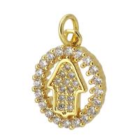 Messing hanger met micro-paved kubieke zirconia's, Ronde, gold plated, mode sieraden & DIY & micro pave zirconia, gouden, 12x16x3mm, Gat:Ca 3mm, Verkocht door PC