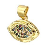 Pendentifs mauvais oeil, laiton, Mauvais œil, Placage de couleur d'or, bijoux de mode & DIY & pavé de micro zircon, multicolore, 14x11x3mm, Trou:Environ 3mm, Vendu par PC