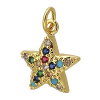 Kubik Zirkonium mikro bana Mässing hängande, Star, guldfärg pläterade, mode smycken & DIY & micro bana cubic zirconia, flerfärgad, 12.50x14x3mm, Hål:Ca 3mm, Säljs av PC