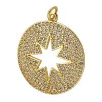 Cubic Zirconia Micro Pave Brass Pendant Round gold color plated fashion jewelry & DIY & micro pave cubic zirconia golden Approx 3mm Sold By PC