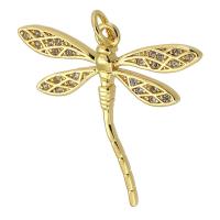 Kubické zirkonie Mikro dláždí mosaz s přívěskem, Dragonfly, barva pozlacený, módní šperky & DIY & micro vydláždit kubické zirkony, zlatý, 27x26x2mm, Otvor:Cca 3mm, Prodáno By PC