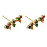 Cubic Zirconia Micro Pave Brass Earring gold color plated fashion jewelry & micro pave cubic zirconia & for woman multi-colored Sold By Pair