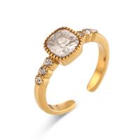 Zirkoon roestvrij staal vinger ring, 304 roestvrij staal, met Cubic Zirconia, Plein, voor vrouw, gouden, 7.10mm, Maat:7, Verkocht door PC