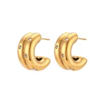 Roestvrij staal Stud Earrings, 304 roestvrij staal, voor vrouw & met strass, gouden, 10mm, Verkocht door pair