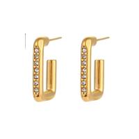 Stainless Steel Stud Earrings 304 Stainless Steel with Cubic Zirconia Vacuum Ion Plating for woman Sold By Pair