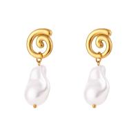 Stainless Steel Drop Earring 304 Stainless Steel with Plastic Pearl Vacuum Ion Plating for woman white Sold By Pair