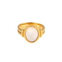 Vinger Ring in edelstaal, 304 roestvrij staal, met White Shell, Ovaal, verschillende grootte voor keus & voor vrouw, wit, 13.30mm, Verkocht door PC