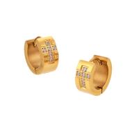 Huggie Hoepel Oorbel, 304 roestvrij staal, met Cubic Zirconia, voor vrouw, gouden, 13.40x12.50mm, Verkocht door pair