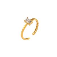 Zirkoon roestvrij staal vinger ring, 304 roestvrij staal, met Cubic Zirconia, Plein, voor vrouw, gouden, 6.20mm, Maat:7, Verkocht door PC