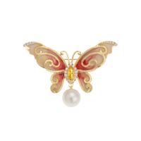 El esmalte Broche, metal, con Perlas plásticas, Mariposa, micro arcilla de zirconia cúbica & para mujer, más colores para la opción, libre de níquel, plomo & cadmio, 36x49mm, Vendido por UD