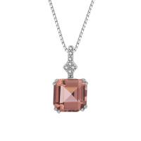 Brass Necklace with Cubic Zirconia with 5cm extender chain Square platinum color plated fashion jewelry & for woman nickel lead & cadmium free Length 40 cm Sold By PC