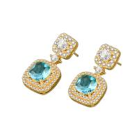 Cubic Zirconia Micro Pave Brass Earring Square gold color plated fashion jewelry & micro pave cubic zirconia & for woman nickel lead & cadmium free Sold By Pair