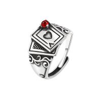 Anillo de dedo de latón, metal, Poker, chapado en color de plata, Ajustable & Joyería & ennegrezca, plateado, libre de níquel, plomo & cadmio, 14.10mm, tamaño:10, Vendido por UD