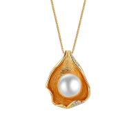 Kubieke Zirkoon Micro Pave Brass Ketting, Messing, met Plastic Pearl, met 5cm extender keten, gold plated, mode sieraden & micro pave zirconia & voor vrouw, gouden, nikkel, lood en cadmium vrij, 18.50x22.50mm, Lengte 40 cm, Verkocht door PC