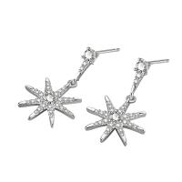 Befestiger Zirkonia Messing Ohrring, Acht Point Star, Platinfarbe platiniert, Modeschmuck & Micro pave Zirkonia & für Frau, Platin Farbe, frei von Nickel, Blei & Kadmium, 15x25mm, verkauft von Paar