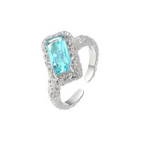 Bague Zircon cubique en laiton, avec zircon cubique, rectangle, Placage de couleur platine, Réglable & bijoux de mode & pour femme, protéger l'environnement, sans nickel, plomb et cadmium, 8.60mm, Taille:6, Vendu par PC