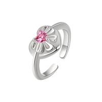 Cubic Zircon Messing fingerring, med Cubic Zirconia, Heart, platin farve forgyldt, Justerbar & mode smykker & for kvinde, nikkel, bly & cadmium fri, 10.40mm, Størrelse:6.5, Solgt af PC