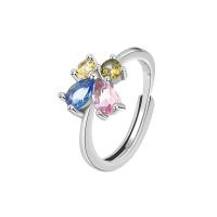 Bague Zircon cubique en laiton, avec zircon cubique, fleur, Placage de couleur platine, Réglable & bijoux de mode & pour femme, protéger l'environnement, sans nickel, plomb et cadmium, 11mm, Taille:6.5, Vendu par PC