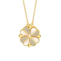 Kubieke Zirkoon Micro Pave Brass Ketting, Messing, met Schelp, met 5cm extender keten, Four Leaf Clover, plated, mode sieraden & micro pave zirconia & voor vrouw, meer kleuren voor de keuze, nikkel, lood en cadmium vrij, 16.30x17.90mm, Lengte 40 cm, Verkocht door PC