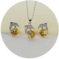 Micro zirconi Pave ottone Jewelry Set, orecchino & Collana, Delfino, placcato platino, 2 pezzi & Micro spianare cubic zirconia & per la donna, nessuno, Lunghezza Appross. 40 cm, Venduto da set