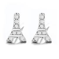 Sterling zilveren oorringen met micro-paved kubieke zirconia's, 925 Sterling Zilver, platinum plated, micro pave zirconia & voor vrouw, 5x8mm, Verkocht door pair