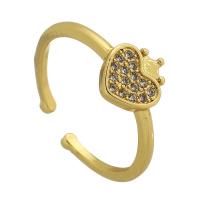 Anel de bronze pavimentar cúbico Circonia Micro, cobre, Coração, cromado de cor dourada, joias de moda & micro pavimento em zircônia cúbica & para mulher, dourado, 8x8mm, tamanho:6, vendido por PC