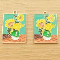 Zinc Alloy Enamel Pendants Rectangle gold color plated Unisex mixed colors nickel lead & cadmium free 18-25mm Sold By PC