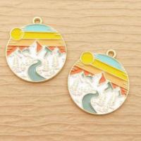 Zinc Alloy Enamel Pendants Flat Round gold color plated Unisex mixed colors nickel lead & cadmium free 18-25mm Sold By PC