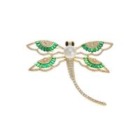 Zirkoon Broche, Messing, met Plastic Pearl, Dragonfly, mode sieraden & micro pave zirconia & voor vrouw, gouden, nikkel, lood en cadmium vrij, 42x52mm, Verkocht door PC