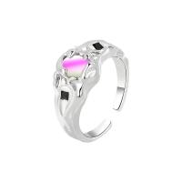 Bague Zircon cubique en laiton, avec zircon cubique, Placage de couleur platine, Réglable & pour femme, protéger l'environnement, sans nickel, plomb et cadmium, 9.78mm, Taille:7.5, Vendu par PC