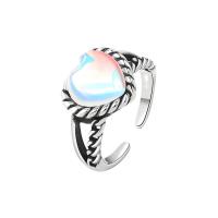 Messing ringen, met Sea Opal, Hart, silver plated, Vintage & Verstelbare & voor vrouw, nikkel, lood en cadmium vrij, 13.20mm, Maat:7.5, Verkocht door PC