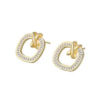 Cubic Zirconia Micro Pave Brass Earring Square gold color plated micro pave cubic zirconia & for woman & hollow golden nickel lead & cadmium free Sold By Pair