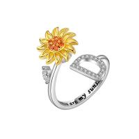 Kubisk Circonia Micro bane messing Ring, Flower, forgyldt, Justerbar & bogstaverne er fra A til Z & Micro Pave cubic zirconia & for kvinde, flere farver til valg, nikkel, bly & cadmium fri, 2.30mm, Størrelse:7.5, Solgt af PC