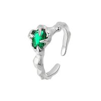 Cubic Zircon Messing fingerring, med Cubic Zirconia, platin farve forgyldt, Justerbar & for kvinde, flere farver til valg, nikkel, bly & cadmium fri, 8.40mm, Størrelse:7.5, Solgt af PC