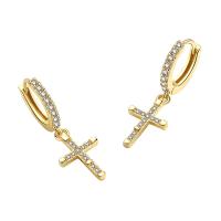 Cubic Zirconia Micro Pave Brass Earring Cross plated fashion jewelry & micro pave cubic zirconia & for woman nickel lead & cadmium free Sold By Pair