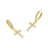 Cubic Zirconia Micro Pave Brass Earring Cross plated fashion jewelry & micro pave cubic zirconia & for woman nickel lead & cadmium free Sold By Pair