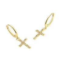 Cubic Zirconia Micro Pave Brass Earring Cross plated fashion jewelry & micro pave cubic zirconia & for woman nickel lead & cadmium free Sold By Pair