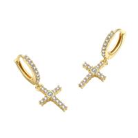 Cubic Zirconia Micro Pave Brass Earring Cross plated fashion jewelry & micro pave cubic zirconia & for woman nickel lead & cadmium free Sold By Pair