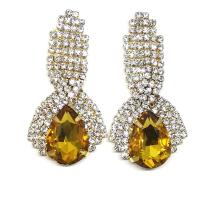 Boucles d'oreilles cristal, alliage de zinc, avec cristal, Motif géométrique, Placage de couleur d'or, pour femme & avec strass, plus de couleurs à choisir, 25x50mm, Vendu par paire