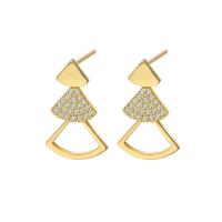 Boucles d'oreilles en laiton zircon cubique pavent, triangle, Placage, pavé de micro zircon & pour femme & creux, plus de couleurs à choisir, protéger l'environnement, sans nickel, plomb et cadmium, 12x19mm, Vendu par paire