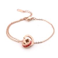 Titanium armbanden, Titanium Staal, met 2.17inch extender keten, rose goud plated, mode sieraden & micro pave zirconia & voor vrouw, rose goud kleur, Lengte Ca 5.71 inch, Verkocht door PC