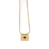 Collier d'acier titane, avec 5cm chaînes de rallonge, rectangle, bijoux de mode & motif de mauvais œil, doré, Longueur 40 cm, Vendu par PC