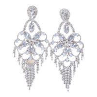 Boucle d'oreille strass, alliage de zinc, Motif géométrique, Placage, pour femme & avec strass & creux, plus de couleurs à choisir, 100mm, Vendu par paire