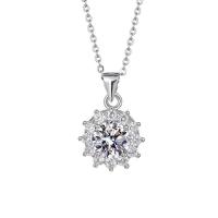 Collier en laiton cubique Zircon Micro Pave, fleur, Plaqué de platine, pavé de micro zircon & pour femme, Longueur Environ 40-45 cm, Vendu par PC