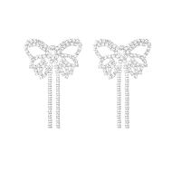 Zinc Alloy Øreringe, Butterfly, platin farve forgyldt, for kvinde & med rhinestone, 40x60mm, Solgt af par