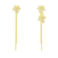 Boucles d'oreilles asymétriques, alliage de zinc, feuille, Placage de couleur d'or, pour femme & avec strass, 60mm, Vendu par paire